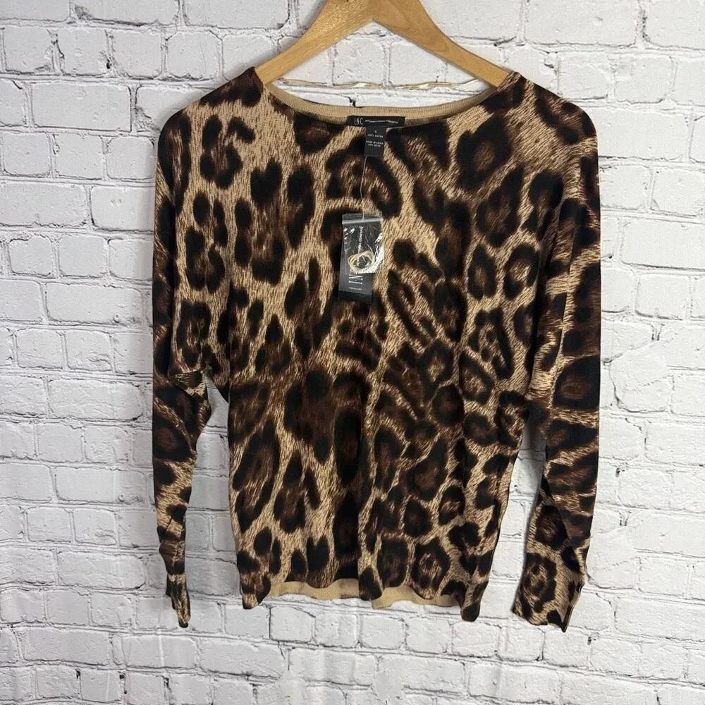 INC InternationalβConcepts Leopard Print Long Sleeve Knit Top NWT Size Small
